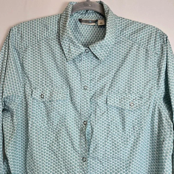 L. L. Bean Western Snap Front Long Sleeve Shirt, Coastal Cowgirl, Blue/White, L - Picture 1 of 16